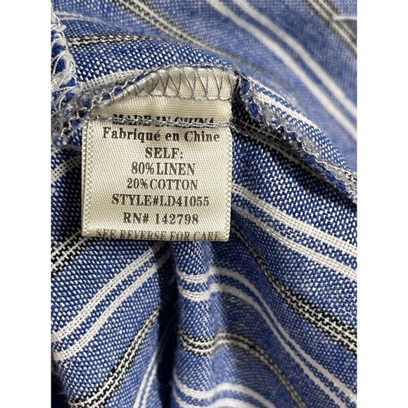 Love Riche | Off Shoulder Mini A-Line Dress Striped Linen‎ Cotton Blue | Medium - Picture 8 of 12